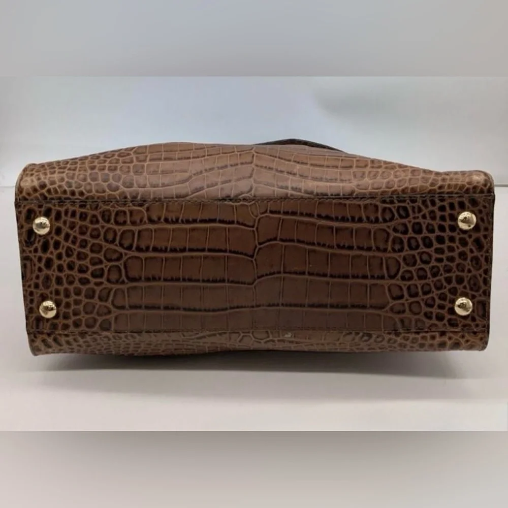 Michael Kors Hamilton Croc-Embossed Leather Tote Bag Brown Gold Authenticated